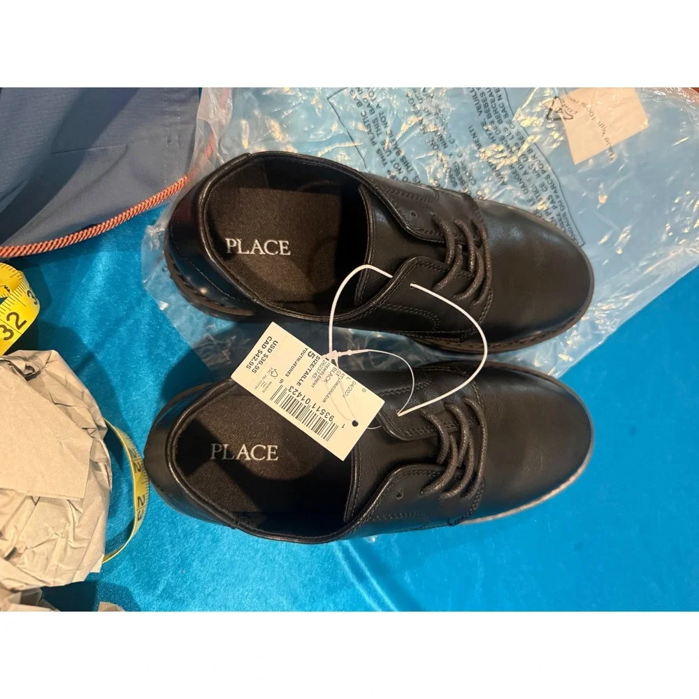 The Children's Place Boys Black Dress Shoes Lace Up Youth 6 NWT